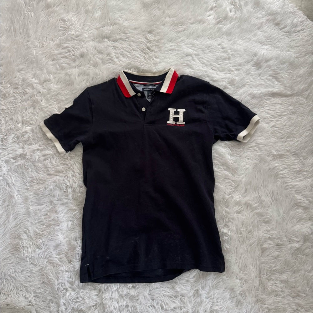 Tommy Hilfiger Navy Polo with Red and White Stripes